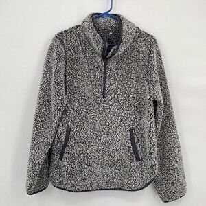 Womens Stretch Collared Long Sleeve Pullover Half Zip Fuzzy Sweater Gray Black L